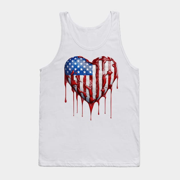 American Flag Dripping Heart #2 Tank Top by Chromatic Fusion Studio